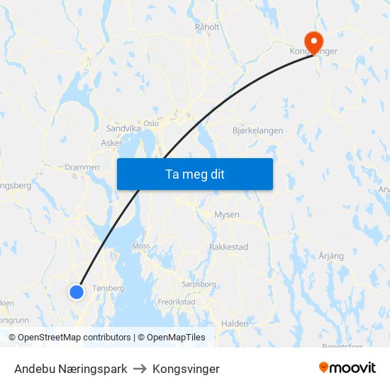 Andebu Næringspark to Kongsvinger map