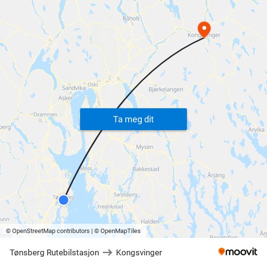 Tønsberg Rutebilstasjon to Kongsvinger map