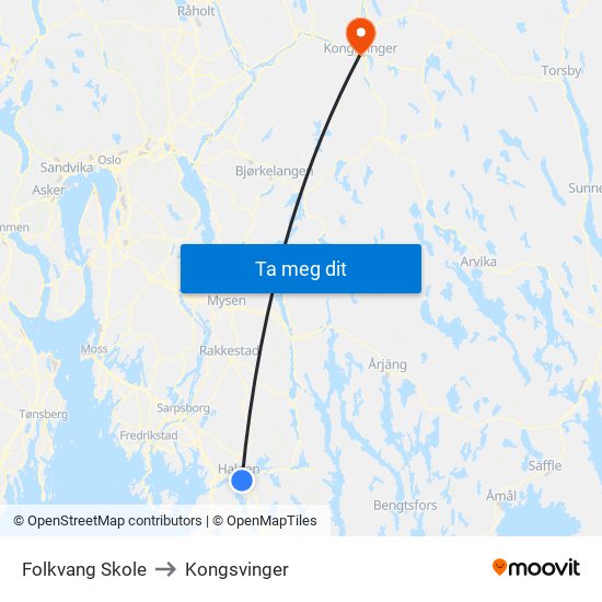 Folkvang Skole to Kongsvinger map