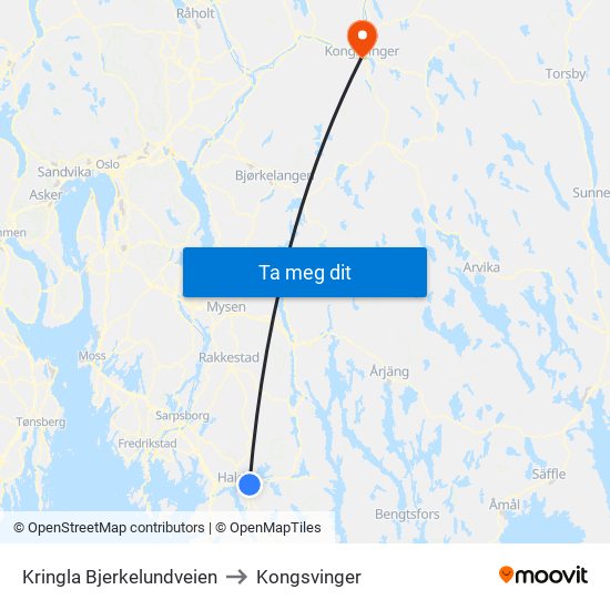 Kringla Bjerkelundveien to Kongsvinger map