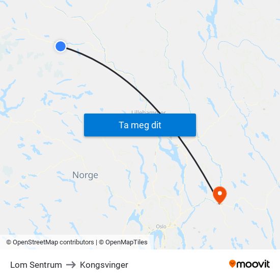 Lom Sentrum to Kongsvinger map