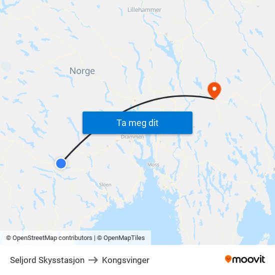 Seljord Skysstasjon to Kongsvinger map