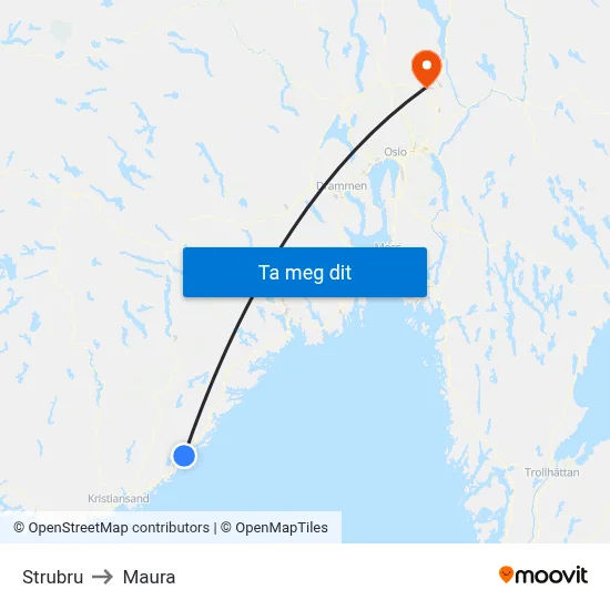 Strubru to Maura map