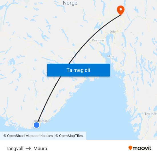 Tangvall to Maura map