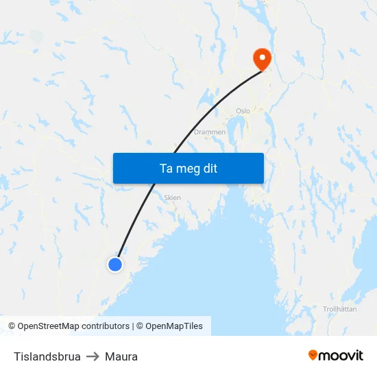 Tislandsbrua to Maura map