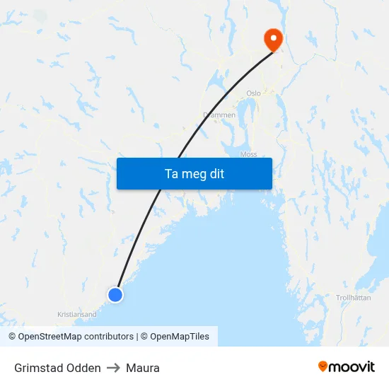 Grimstad Odden to Maura map