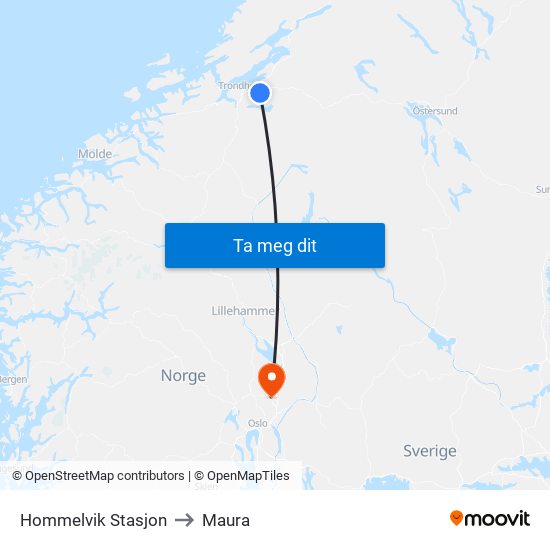 Hommelvik Stasjon to Maura map