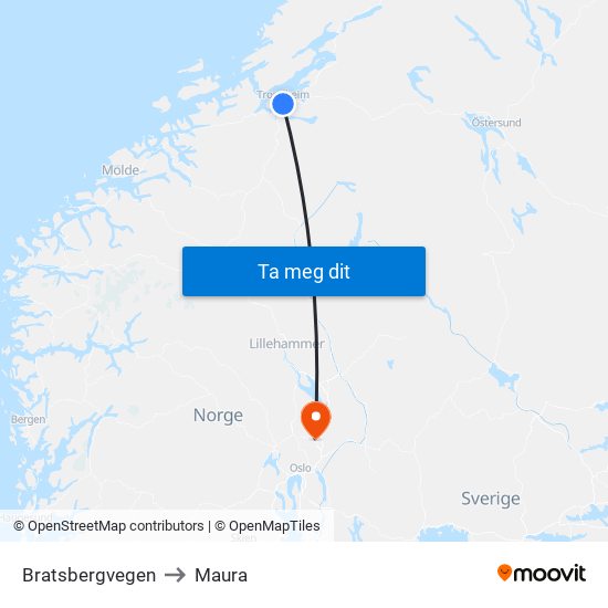 Bratsbergvegen to Maura map