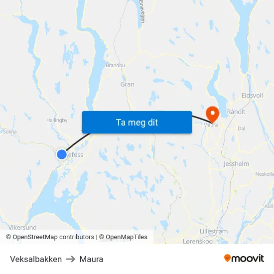Veksalbakken to Maura map