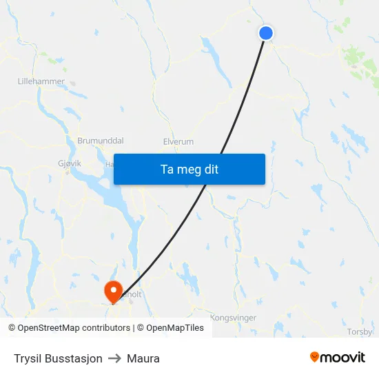 Trysil Busstasjon to Maura map