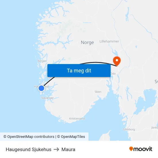 Haugesund Sjukehus to Maura map