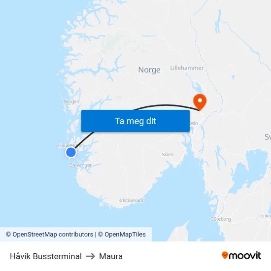 Håvik Bussterminal to Maura map