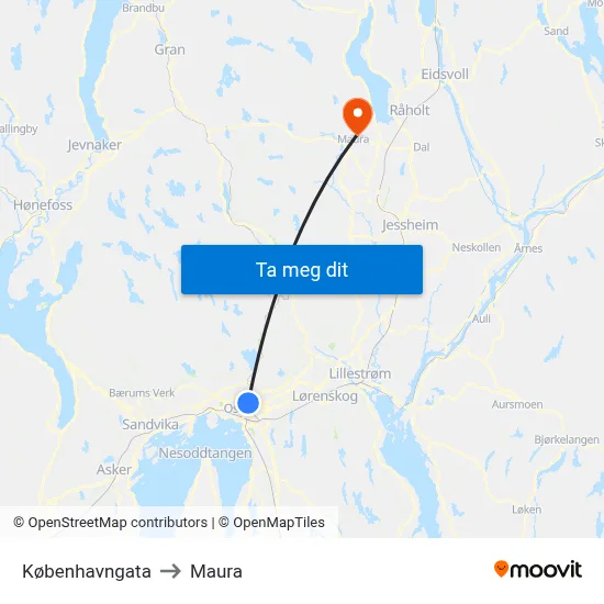Københavngata to Maura map