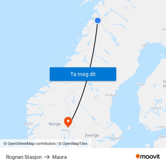 Rognan Stasjon to Maura map