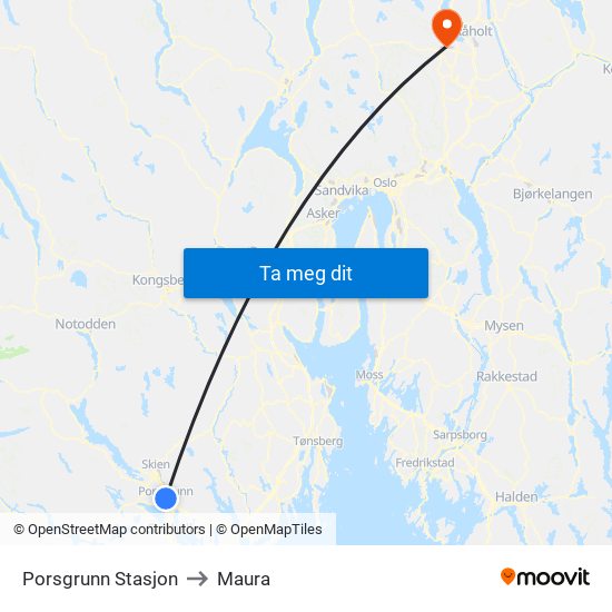 Porsgrunn Stasjon to Maura map