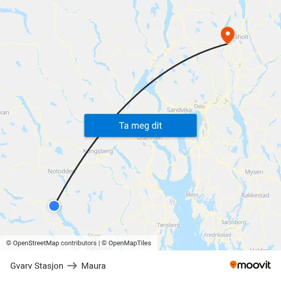 Gvarv Stasjon to Maura map