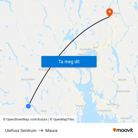 Ulefoss Sentrum to Maura map
