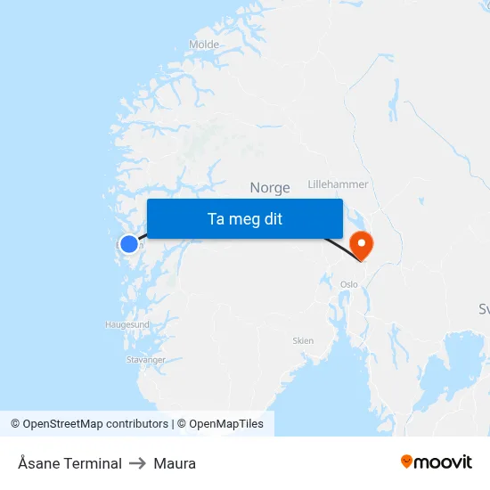 Åsane Terminal to Maura map