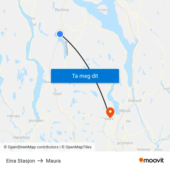 Eina Stasjon to Maura map
