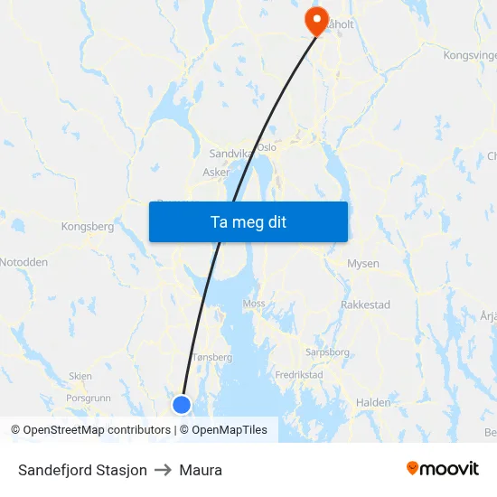 Sandefjord Stasjon to Maura map
