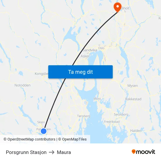 Porsgrunn Stasjon to Maura map
