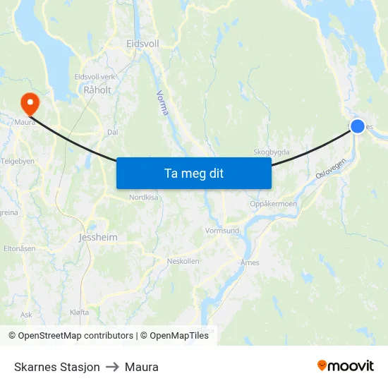 Skarnes Stasjon to Maura map