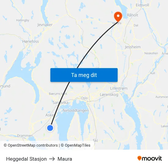 Heggedal Stasjon to Maura map