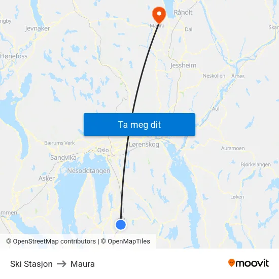 Ski Stasjon to Maura map
