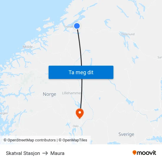 Skatval Stasjon to Maura map