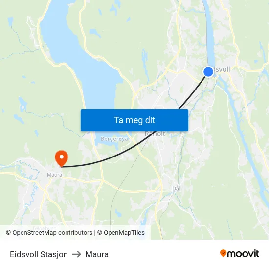 Eidsvoll Stasjon to Maura map