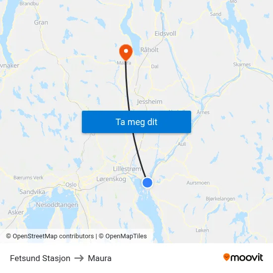 Fetsund Stasjon to Maura map