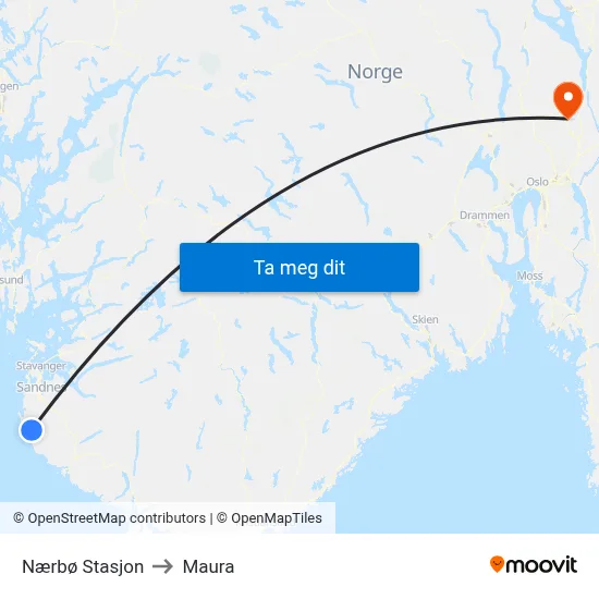 Nærbø Stasjon to Maura map
