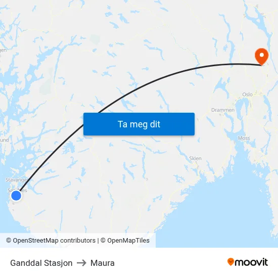 Ganddal Stasjon to Maura map