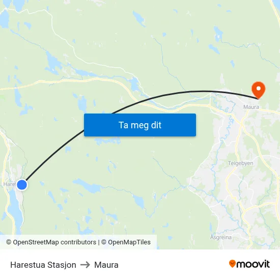 Harestua Stasjon to Maura map