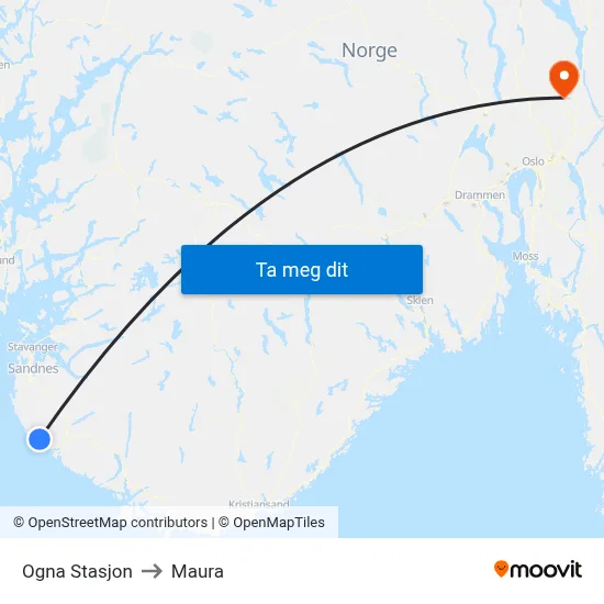 Ogna Stasjon to Maura map
