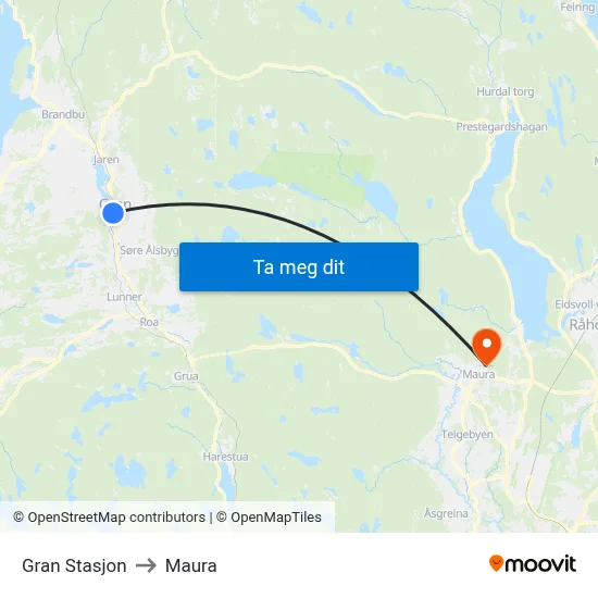 Gran Stasjon to Maura map
