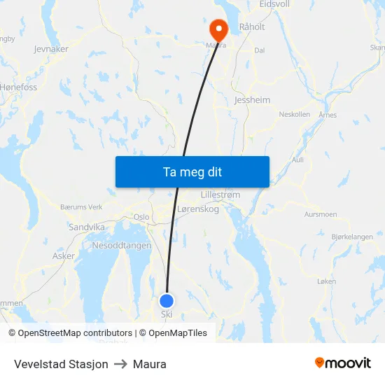 Vevelstad Stasjon to Maura map