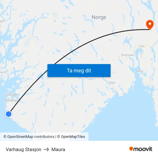 Varhaug Stasjon to Maura map