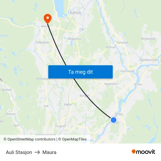 Auli Stasjon to Maura map