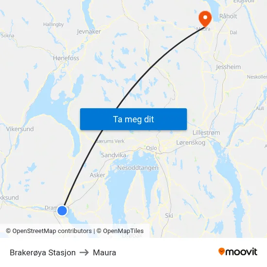 Brakerøya Stasjon to Maura map