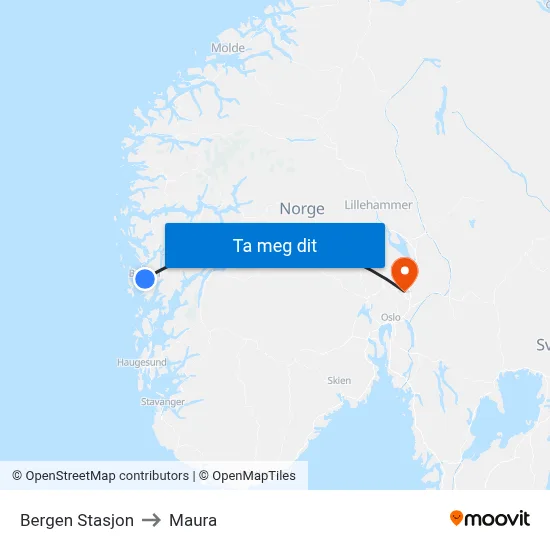 Bergen Stasjon to Maura map