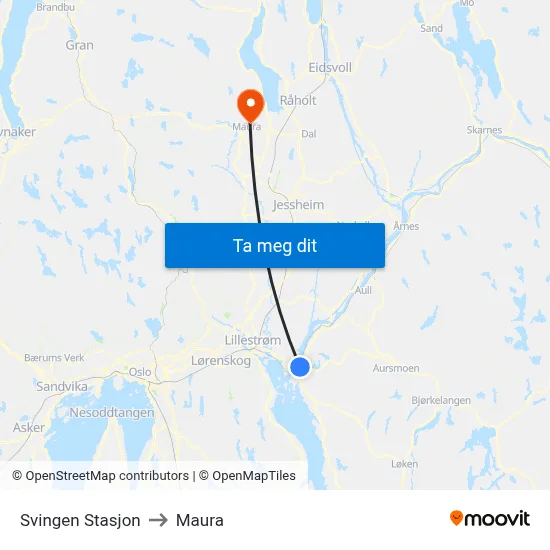 Svingen Stasjon to Maura map