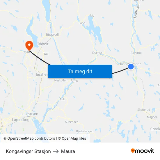 Kongsvinger Stasjon to Maura map