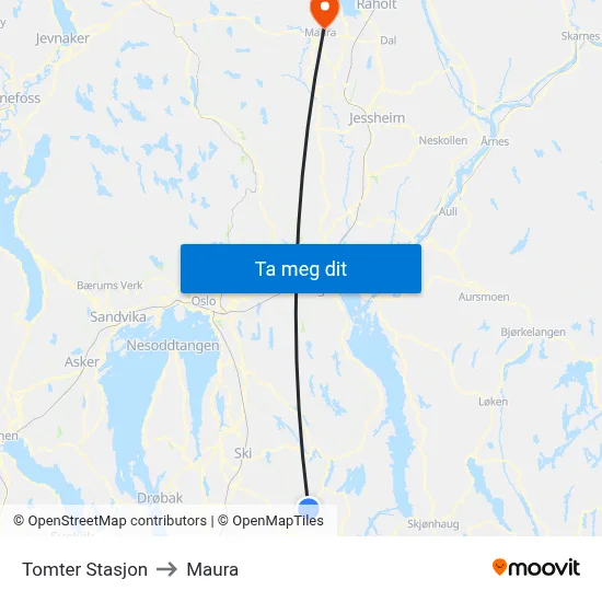 Tomter Stasjon to Maura map