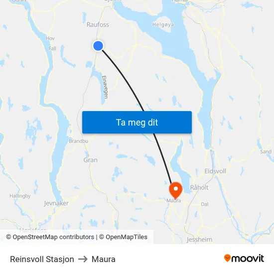 Reinsvoll Stasjon to Maura map