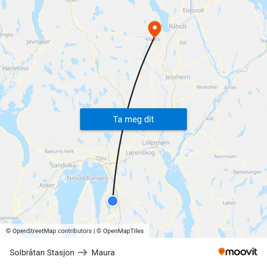 Solbråtan Stasjon to Maura map