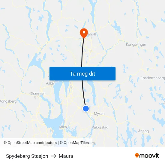 Spydeberg Stasjon to Maura map