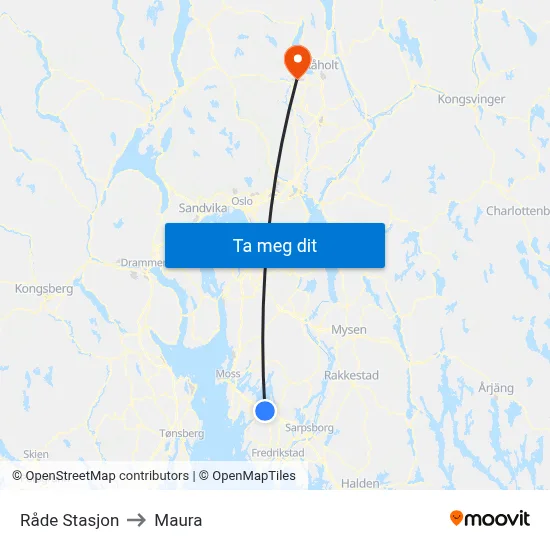 Råde Stasjon to Maura map