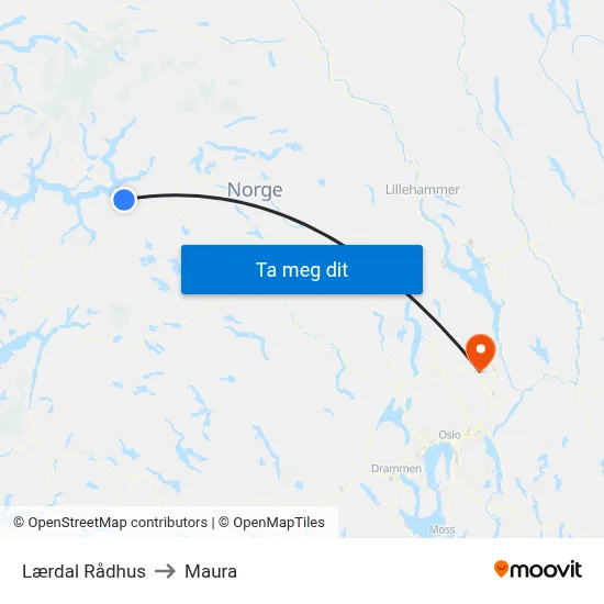 Lærdal Rådhus to Maura map