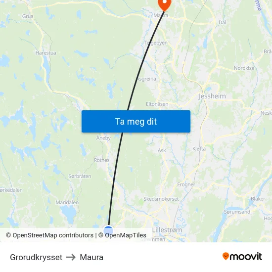 Grorudkrysset to Maura map